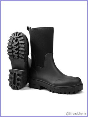 Women Rain Boots Waterproof Rubber Mid Calf Pull On Snow Mud Shoes